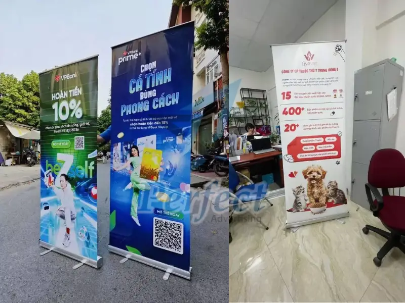 Standee cuốn nhôm giới thiệu dịch vụ tài chính