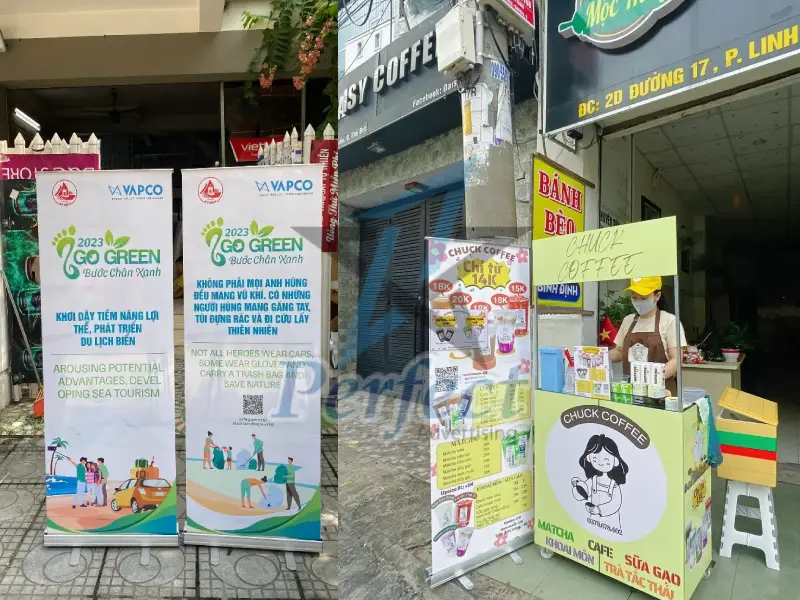 Standee cuốn nhôm tại quán ăn